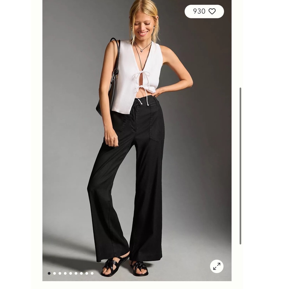 Maeve by Anthropologie The‎ Naomi Linen Blend Wide Leg Flare Pants Size 4 boho